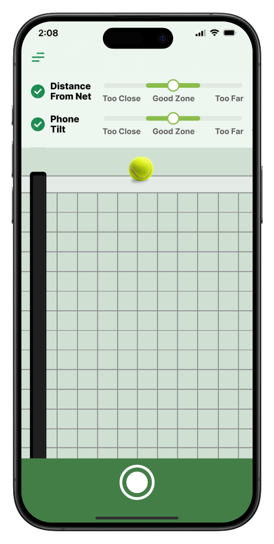 App calibration screen — align with virtual net